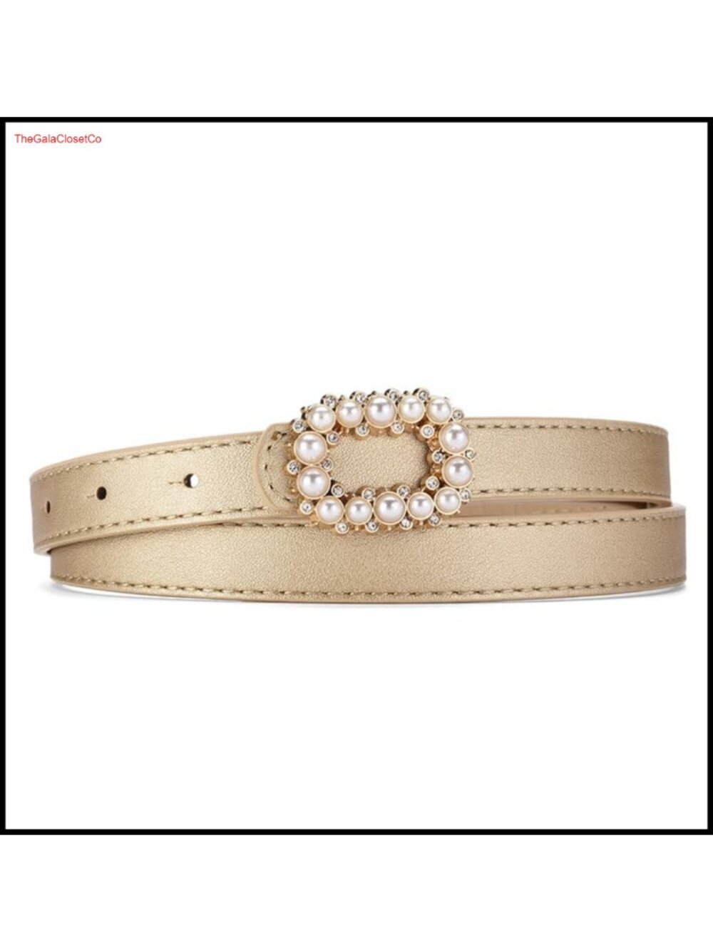 Skinny Leather Adjustable Belt Pearl Rhinestone Rectangle Buckle